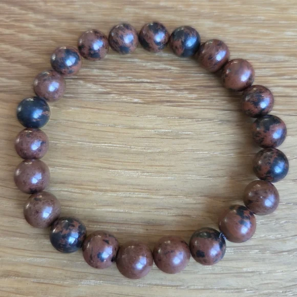 Mahogany Obsidian Beads Bracelet, Stretch, Hand Crafted - Picture 7 of 8